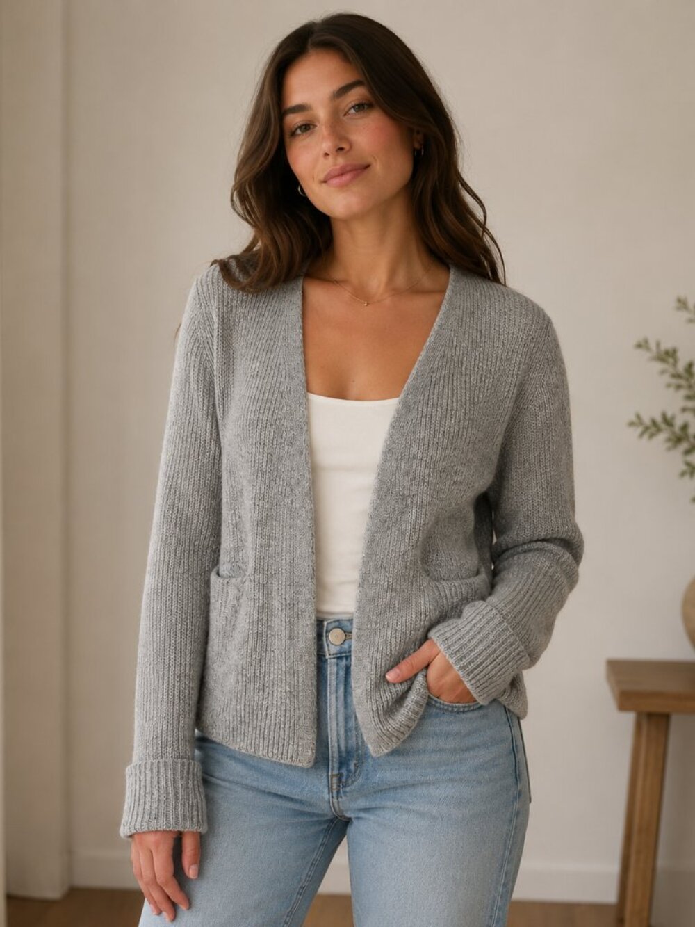 Jack Wills Women's Merino Wool Blend Open Front Cardigan Gray, 4 (S)
